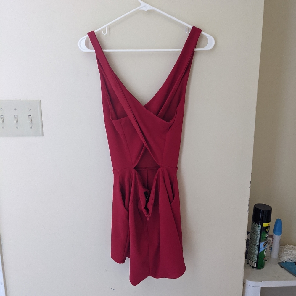 Red cross back open back romper